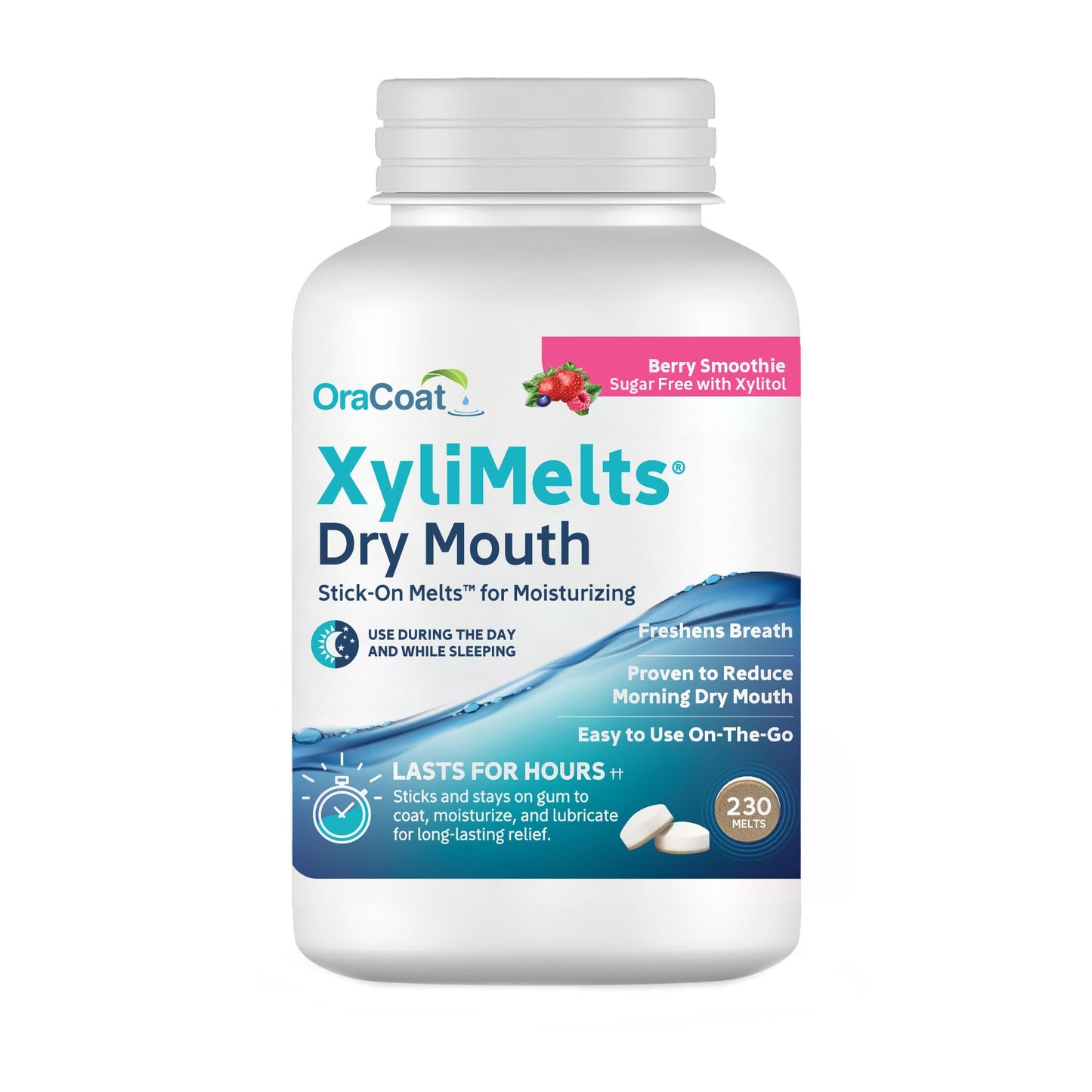 Oracoat XyliMelts – Dry Mouth Relief (8 Hours), Berry Smoothie, Sugar-Free Xylitol, 230 Count