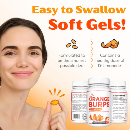 Orange Burps | D-Limonene Soft Gels for Heartburn Relief, GERD Support & Digestive Comfort | 1,000 mg