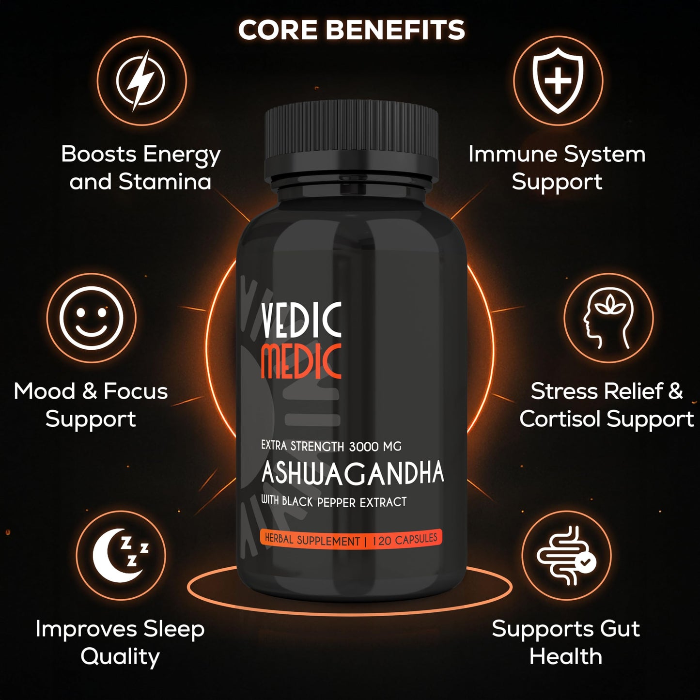 Vedic Medic Organic Ashwagandha Capsules Extra Strength 3000mg – Stress Relief, Mood & Energy Support (Vegan, Non-GMO)