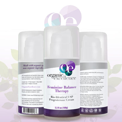 Organic Excellence Progesterone Cream for Women - Natural Bio-Identical Hormonal Balance, 3.3 fl oz