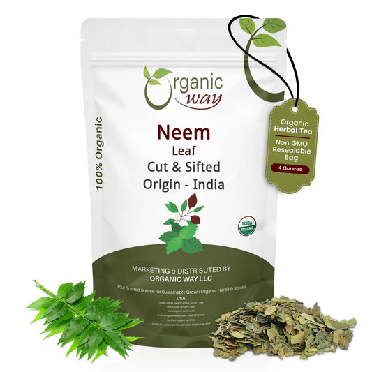 Foglie di Neem Biologico Tagliate e Setacciate - Tè alle Erbe | Foglie di Neem Essiccate Premium | Certificato USDA | Senza OGM e Senza Glutine | Origine India (113 g)