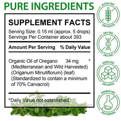 2 Pack Organic Oregano Oil Drops – Immune & Digestive Support, Non-GMO, Gluten Free, 4 fl oz