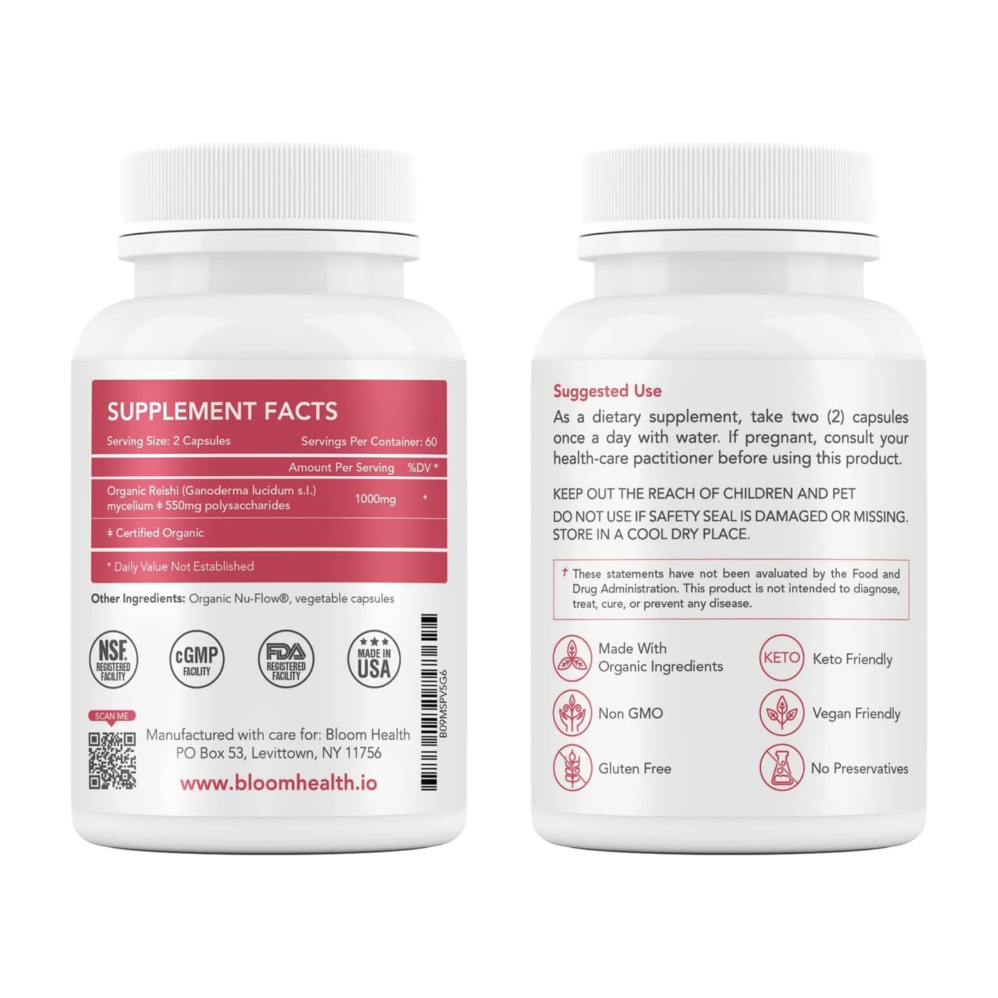 Bloom Health Reishi Mushroom Capsules – Organic Ganoderma Lucidum for Immune Support