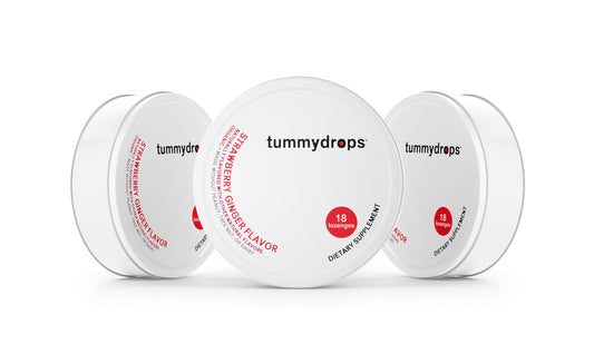 Tummydrops Biologiche Fresche Fragola e Zenzero (Confezione da 3 Scatole, 54 Pastiglie) – Senza Glutine & Vegano
