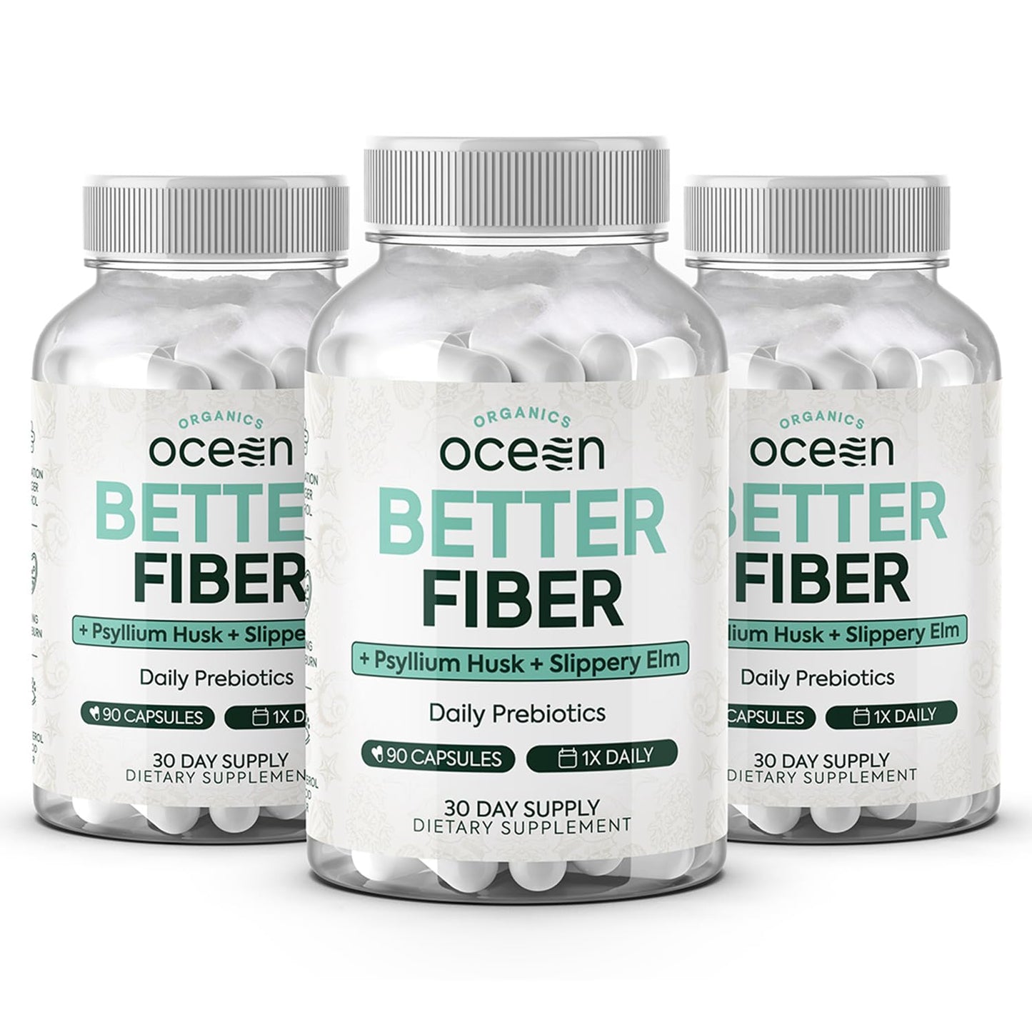 Organics Ocean Better Fiber - Daily Fiber Supplement for Gentle, Regular Bowel Movements (3 Bottles)