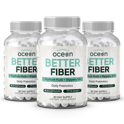Organics Ocean Better Fiber - Daily Fiber Supplement for Gentle, Regular Bowel Movements (3 Bottles)