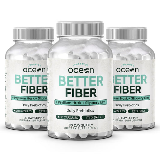 Organics Ocean Better Fiber - Daily Fiber Supplement for Gentle, Regular Bowel Movements (3 Bottles)