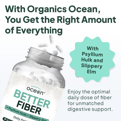 Organics Ocean Better Fiber - Daily Fiber Supplement for Gentle, Regular Bowel Movements (3 Bottles)