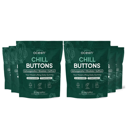 Organics Ocean Chill Buttons – Natural Ashwagandha Gummies with KSM-66, Rhodiola & Saffron | Relaxation, Mood & Focus (6-Pack, 360 Count)