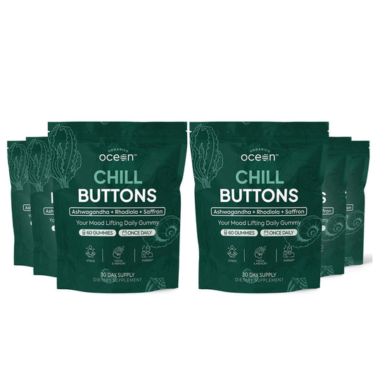 Organics Ocean Chill Buttons – Natural Ashwagandha Gummies with KSM-66, Rhodiola & Saffron | Relaxation, Mood & Focus (6-Pack, 360 Count)