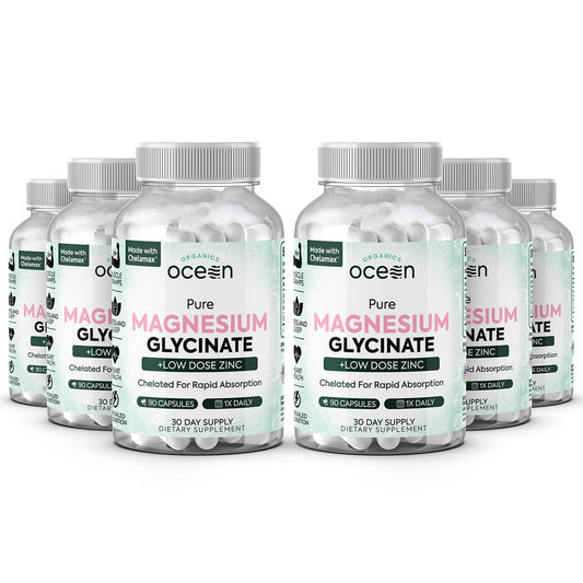 Organics Ocean Magnesium Glycinate with Zinc - Maximum Strength - 6 Bottles