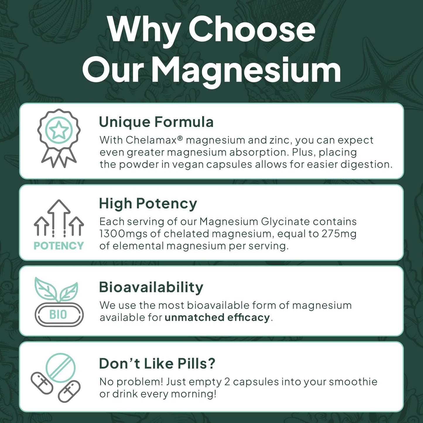Organics Ocean Magnesium Glycinate with Zinc - Maximum Strength Chelated Magnesium for Sleep & Muscle Cramps - 2 Bottles