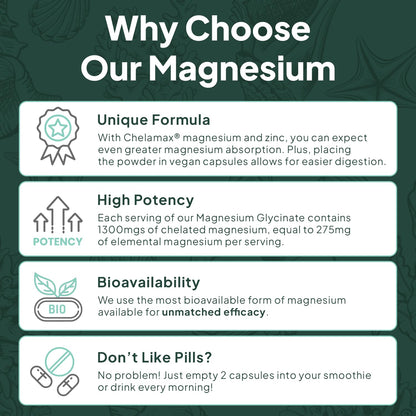 Organics Ocean Magnesium Glycinate with Zinc - Maximum Strength Chelated Magnesium for Sleep & Muscle Cramps - 2 Bottles
