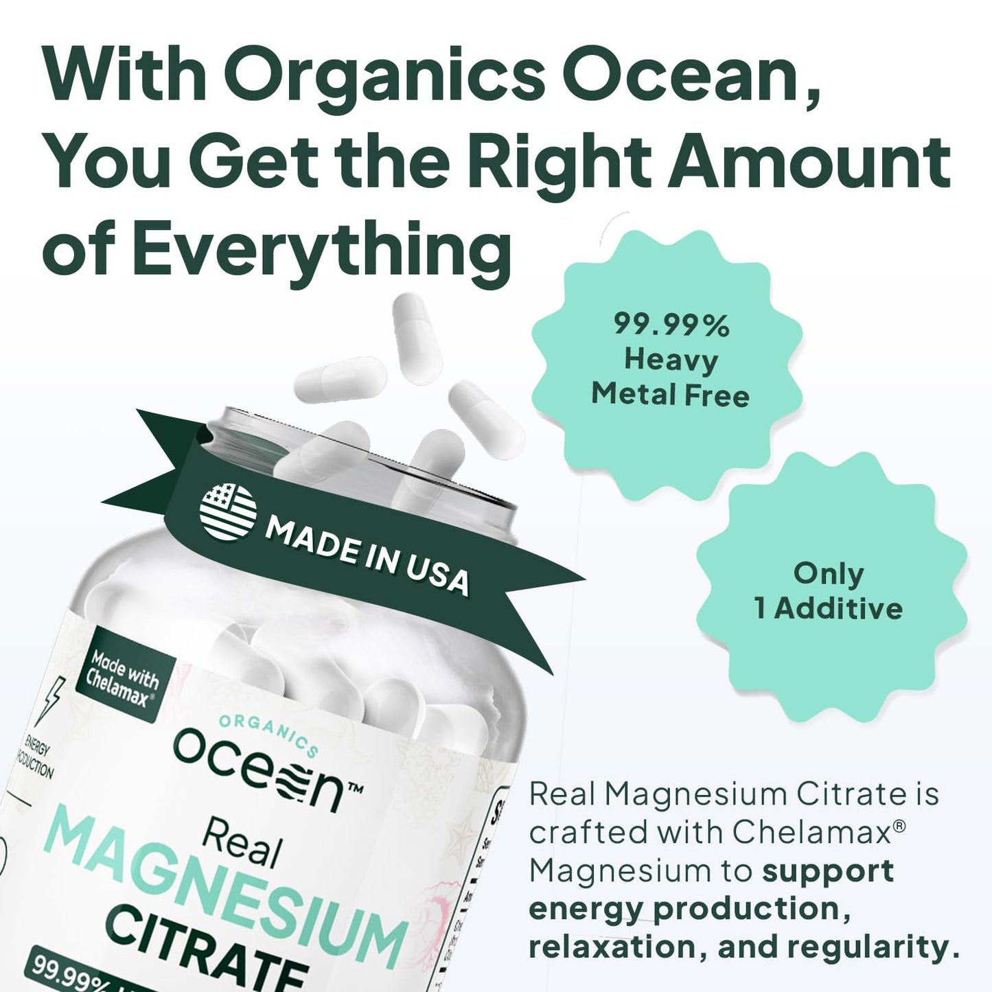 Organics Ocean Real Magnesium Citrate – High Absorption Chelated Magnesium (6 Pack)