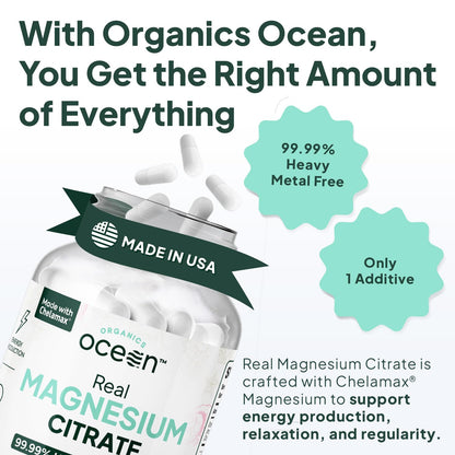 Organics Ocean Real Magnesium Citrate – High Absorption Chelated Magnesium (6 Pack)