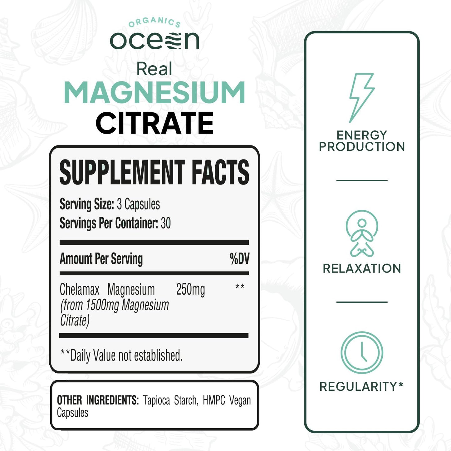 Organics Ocean Real Magnesium Citrate – High Absorption Chelated Magnesium (6 Pack)