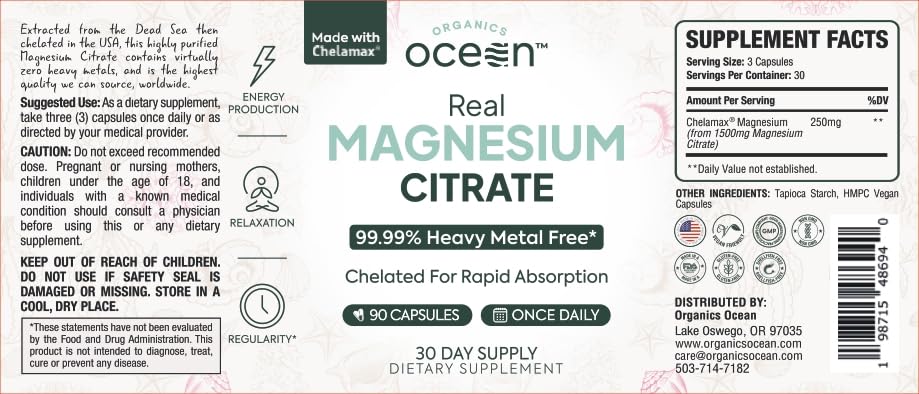 Organics Ocean Real Magnesium Citrate – High Absorption Chelated Magnesium (6 Pack)