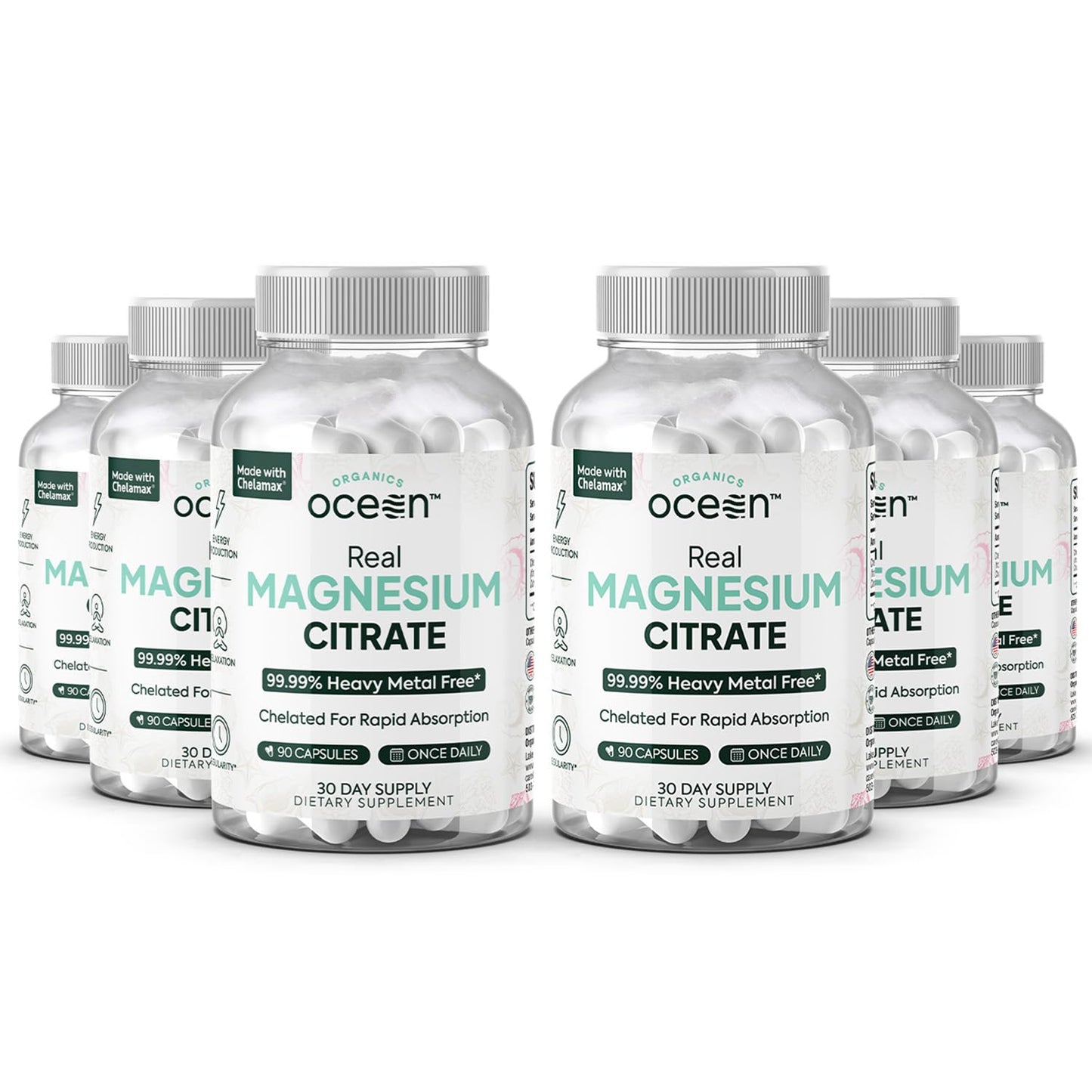 Organics Ocean Real Magnesium Citrate – High Absorption Chelated Magnesium (6 Pack)