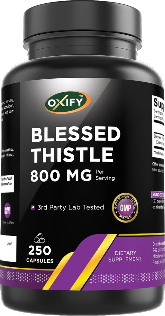 Cardo benedetto Oxify 800 mg – 250 capsule | Senza glutine e OGM | Prodotto negli USA