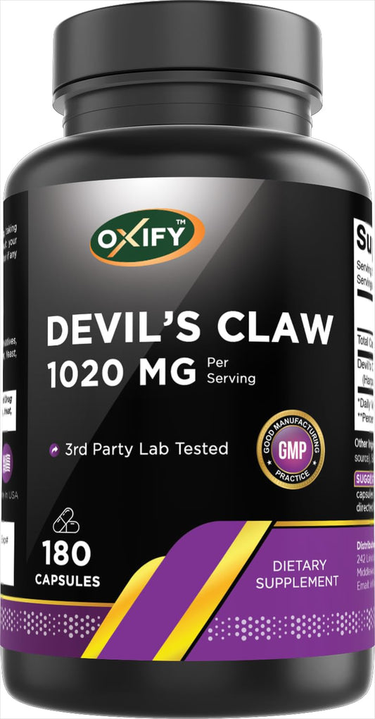 Oxify Artiglio del Diavolo 1020 mg per porzione | 180 capsule | Senza glutine, senza OGM | Integratore prodotto negli USA