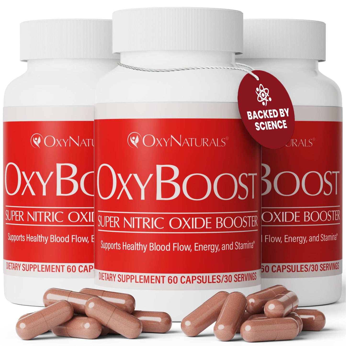 OxyNaturals OxyBoost Nitric Oxide Supplement – Circulation, Heart Health & Energy Support – 180 Capsules (3-Pack)