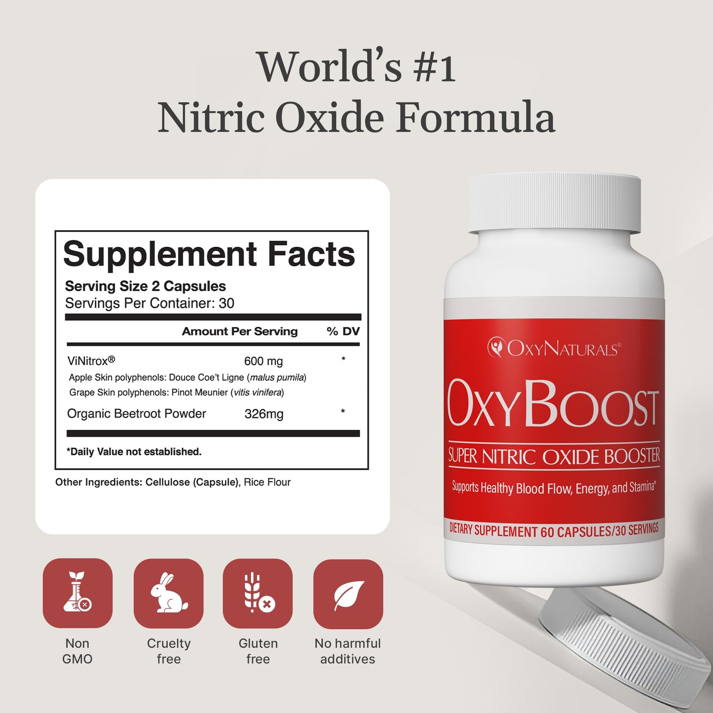 OxyNaturals OxyBoost Nitric Oxide Supplement – Circulation, Heart Health & Energy Support – 180 Capsules (3-Pack)