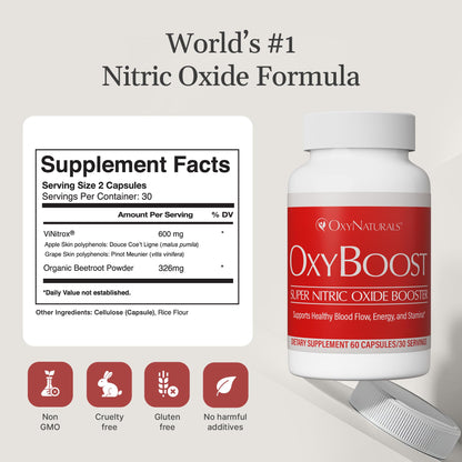 OxyNaturals OxyBoost Nitric Oxide Supplement – Circulation, Heart Health & Energy Support – 180 Capsules (3-Pack)