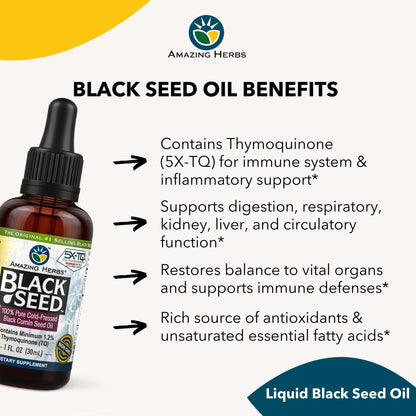 Amazing Herbs Premium Black Seed Oil – Gluten Free, Non-GMO, Cold-Pressed Nigella Sativa – 1 Fl Oz