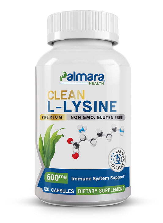 Palmara Health Clean L-Lysine 600mg، 120 كبسولة | نباتي، غير معدل وراثيًا، خالٍ من الغلوتين