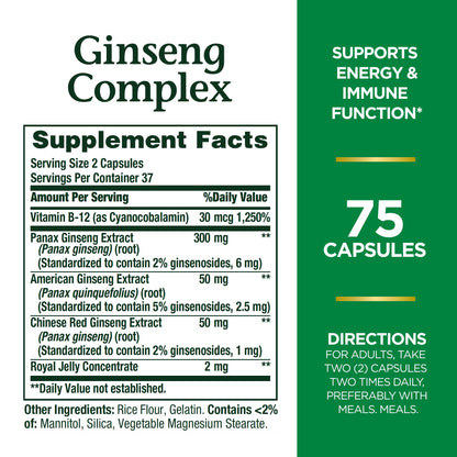 Ginseng Complex Capsules by Nature's Bounty – Vitality & Immune Support, 75 Capsules