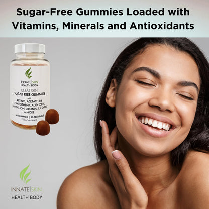 Clear Skin Acne Gummies – Complexion Supplement, Pantothenic Acid & Antioxidants, 60 Count