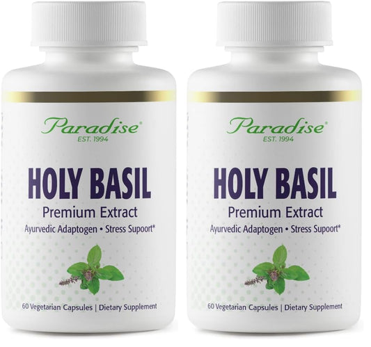 Paradise Herbs Organic Holy Basil Supplement – Whole Spectrum Extract – 60 Veg Caps (Pack of 2)