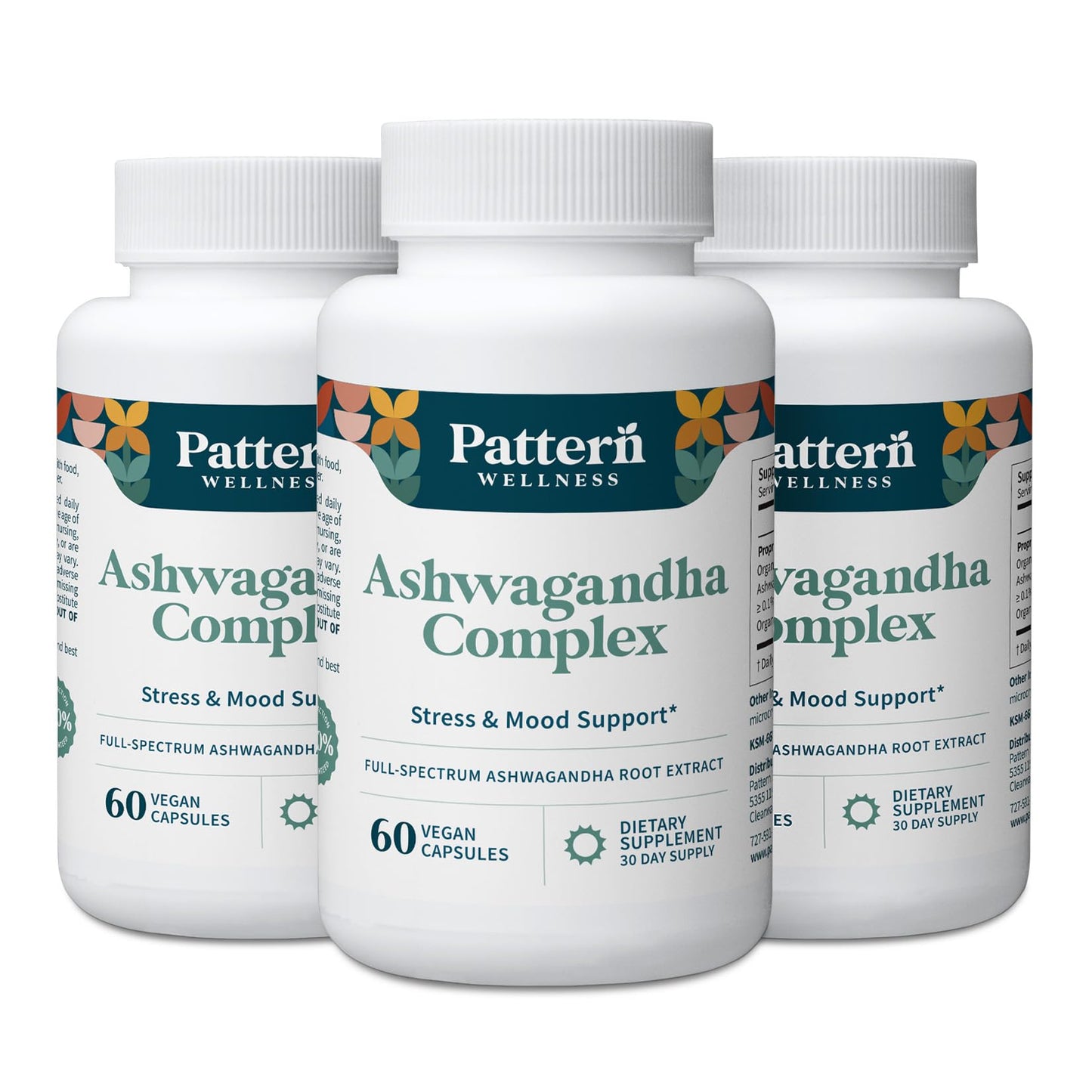 Pattern Wellness Ashwagana Complex – Organic KSM-66® & Black Pepper, 180 Vegan Capsules