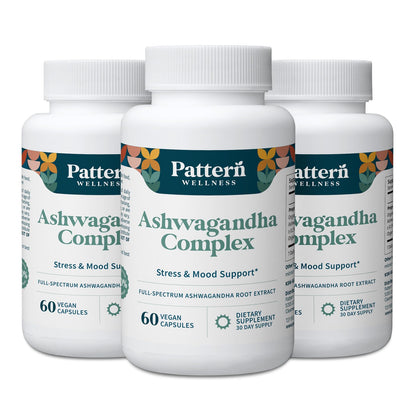 Pattern Wellness Ashwagana Complex – Organic KSM-66® & Black Pepper, 180 Vegan Capsules