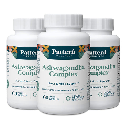 Pattern Wellness Ashwagana Complex – Organic KSM-66® & Black Pepper, 180 Vegan Capsules