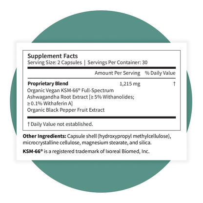 Pattern Wellness Ashwagana Complex – Organic KSM-66® & Black Pepper, 180 Vegan Capsules