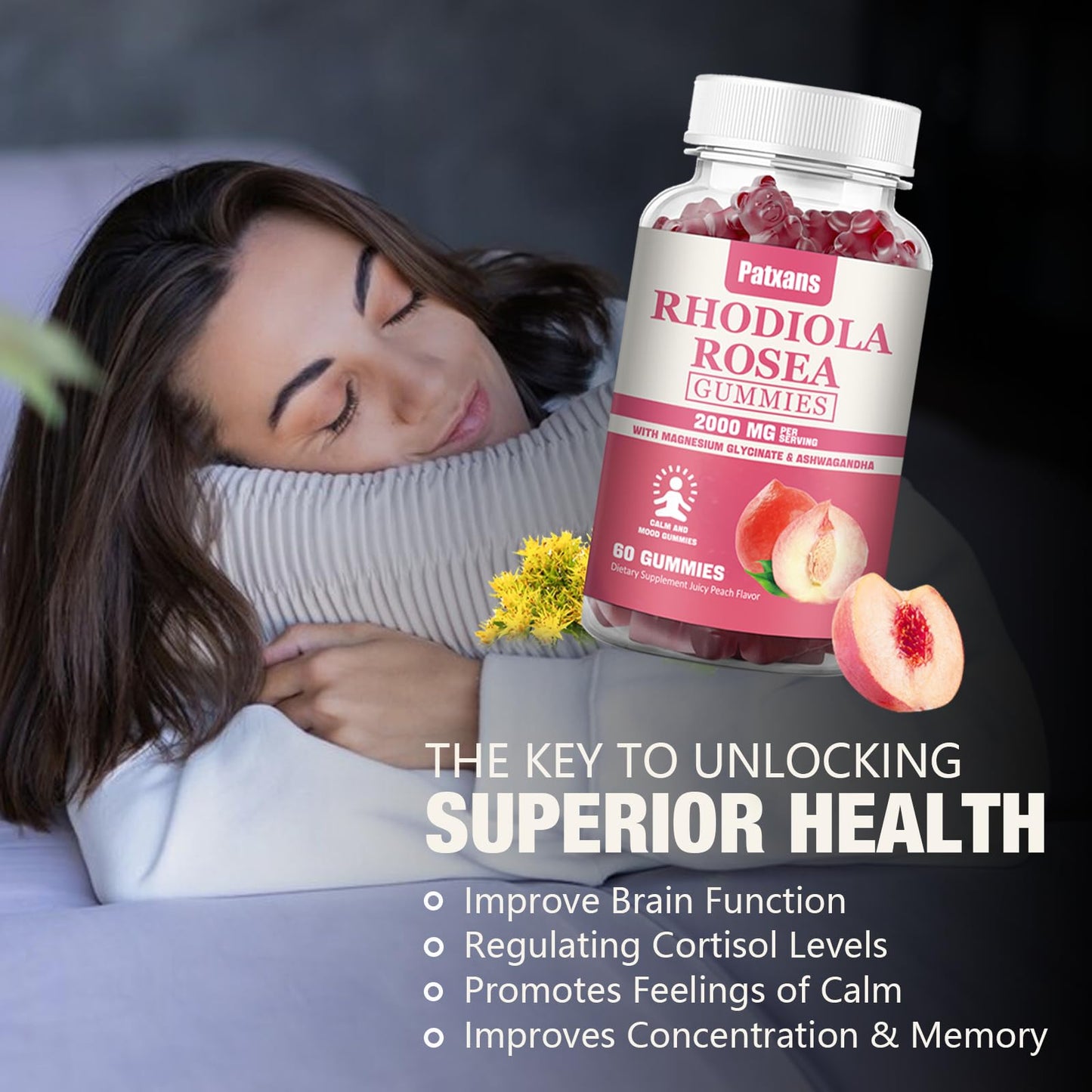 1 Pack 2000MG Rhodiola Rosea Gummies – Endurance, Mood & Stress Support | Patxans