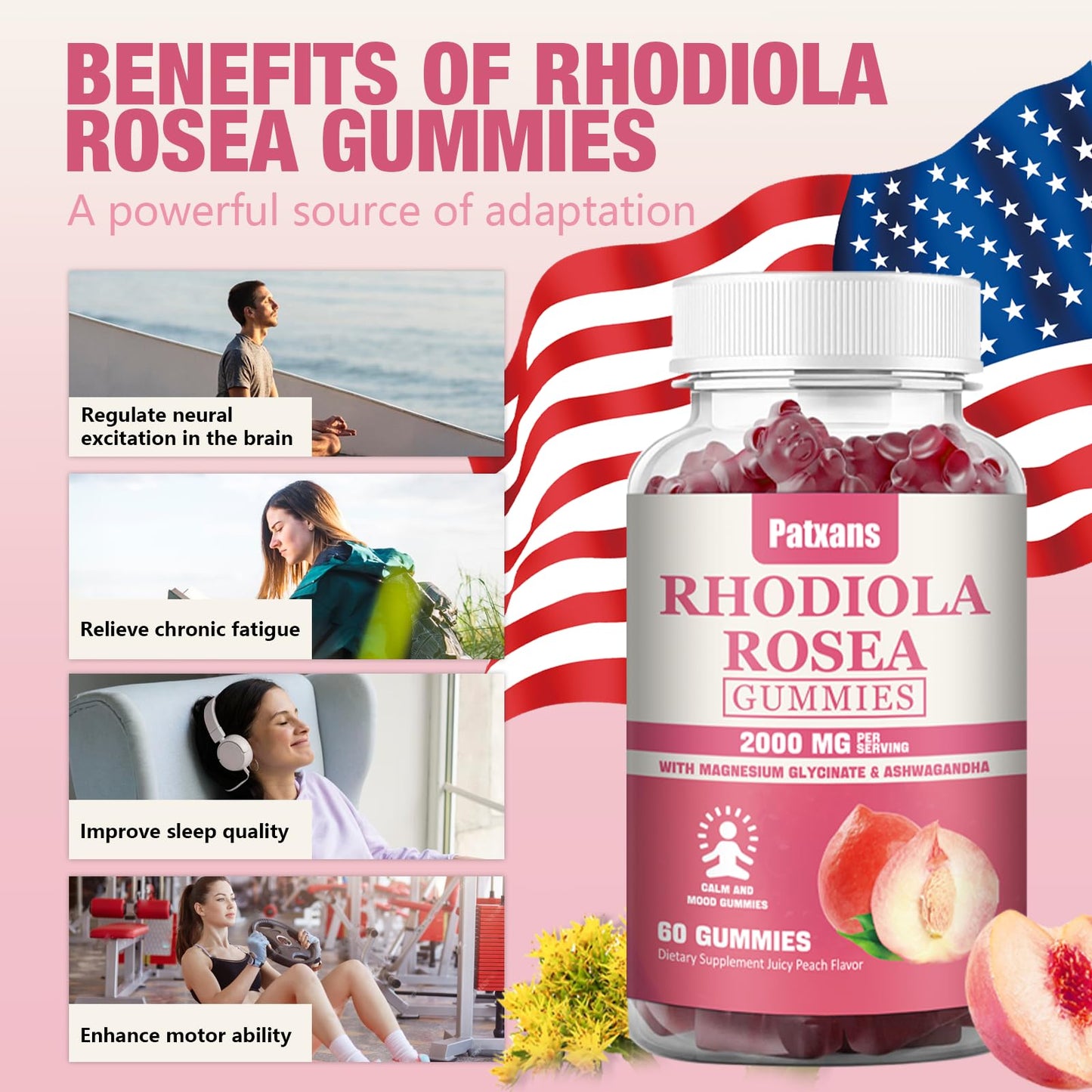 1 Pack 2000MG Rhodiola Rosea Gummies – Endurance, Mood & Stress Support | Patxans