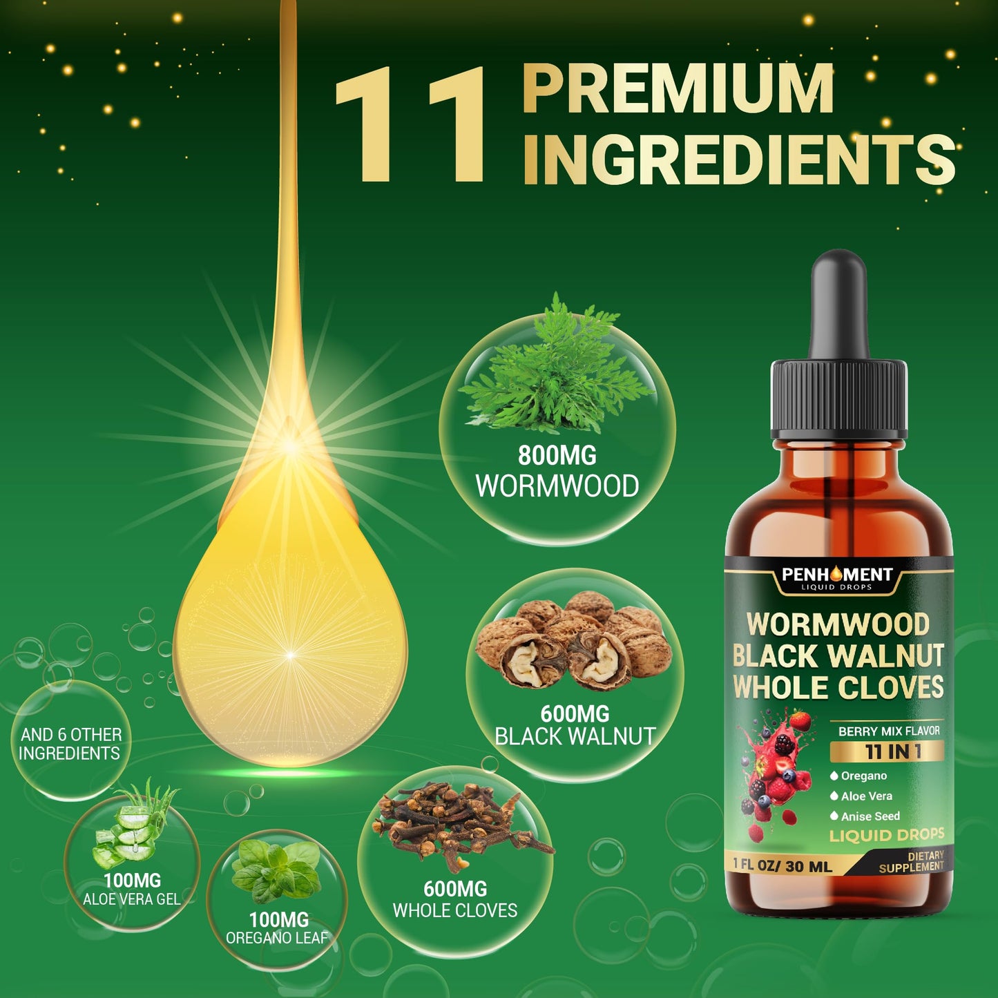 Penhoment 10in1 Wormwood Tincture, Berry Mix – 1 FL OZ (2 Months)