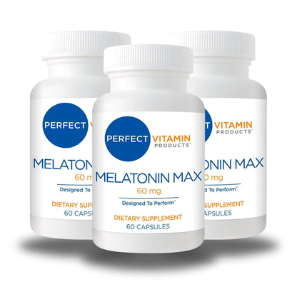 Perfect Vitamin Products Melatonin MAX 60mg - Vegan, Non-GMO, Gluten-Free (3-Pack)