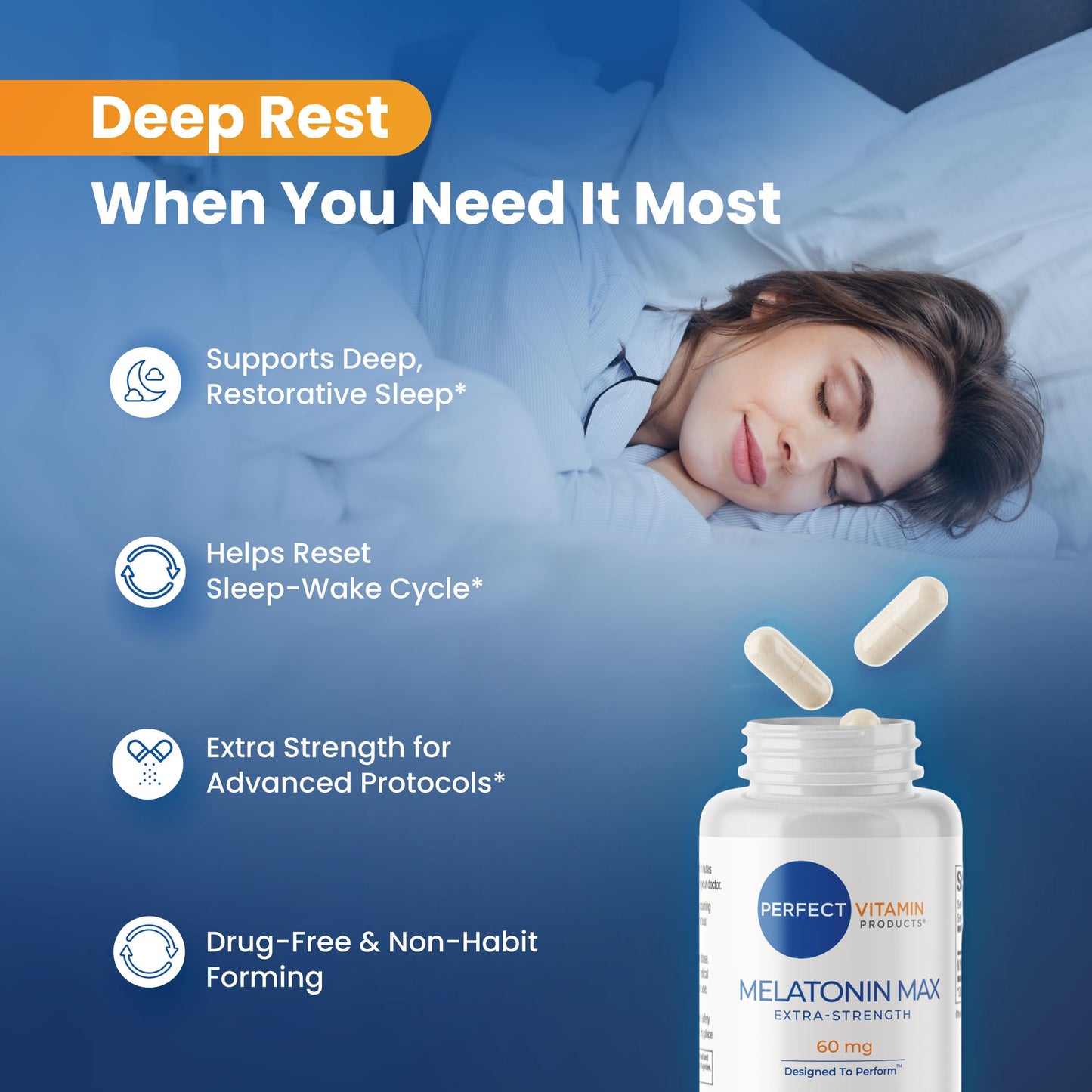 Perfect Vitamin Products Melatonin MAX 60mg - Vegan, Non-GMO, Gluten-Free (3-Pack)