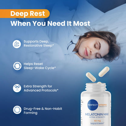 Perfect Vitamin Products Melatonin MAX 60mg - Vegan, Non-GMO, Gluten-Free (3-Pack)