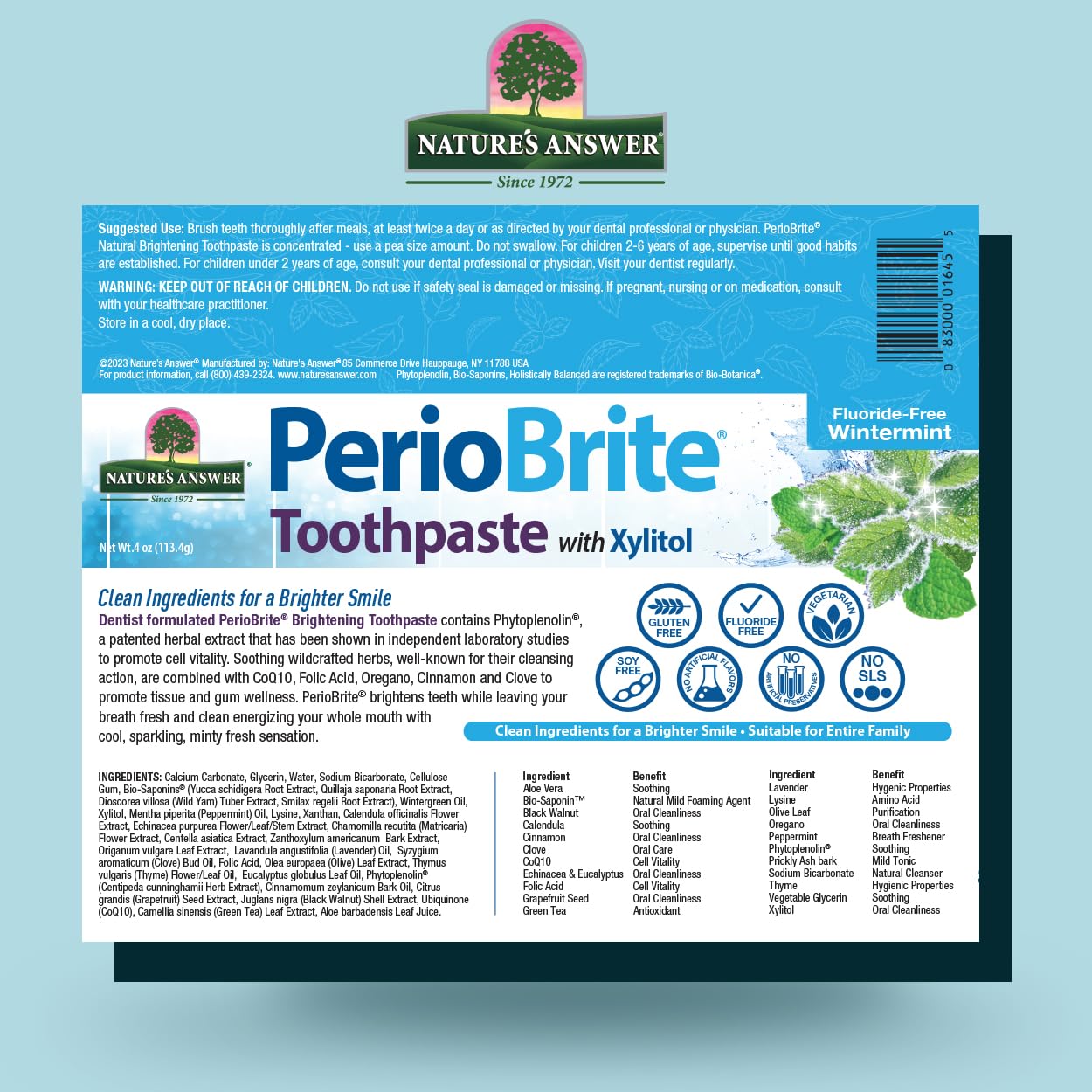 Nature's Answer PerioBrite Whitening Toothpaste – Gluten-Free, Fluoride-Free, Soy-Free & Vegetarian | Cruelty-Free