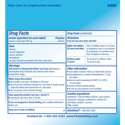 PhysiciansCare Antacid Heartburn Medication — 50 Doses (Two Tablets, 420 mg)