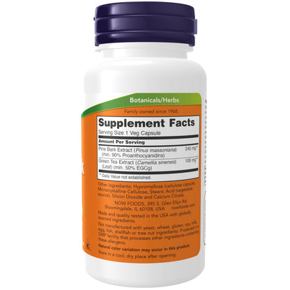 NOW Foods Pine Bark Extract 240 mg - 90% OPC (Inner Bark of Chinese Red Pine) - 90 Veg Capsules