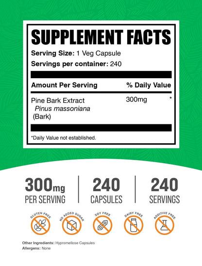 BulkSupplements Pine Bark Extract Capsules 300mg - 240 Count, Gluten Free