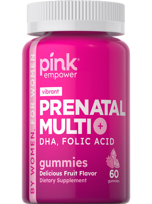 PINK Vitamine Prenatali – 60 Gummy con DHA, Acido Folico | Senza OGM e Senza Glutine | Gusto Frutta