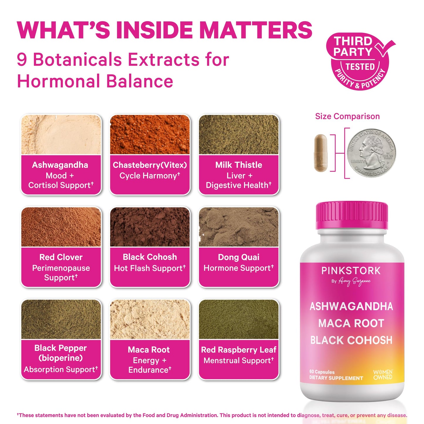 Pink Stork Ashwagandha, Maca Root & Black Cohosh — Perimenopause Hormone Balance Supplement for Women | 60 Capsules