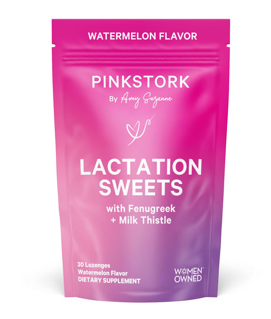 Pink Stork Caramelle per l'Allattamento – Fieno Greco e Cardo Mariano per il Sostegno del Latte Materno – 30 Caramelle Gommose all'Anguria (La Confezione Potrebbe Variare)