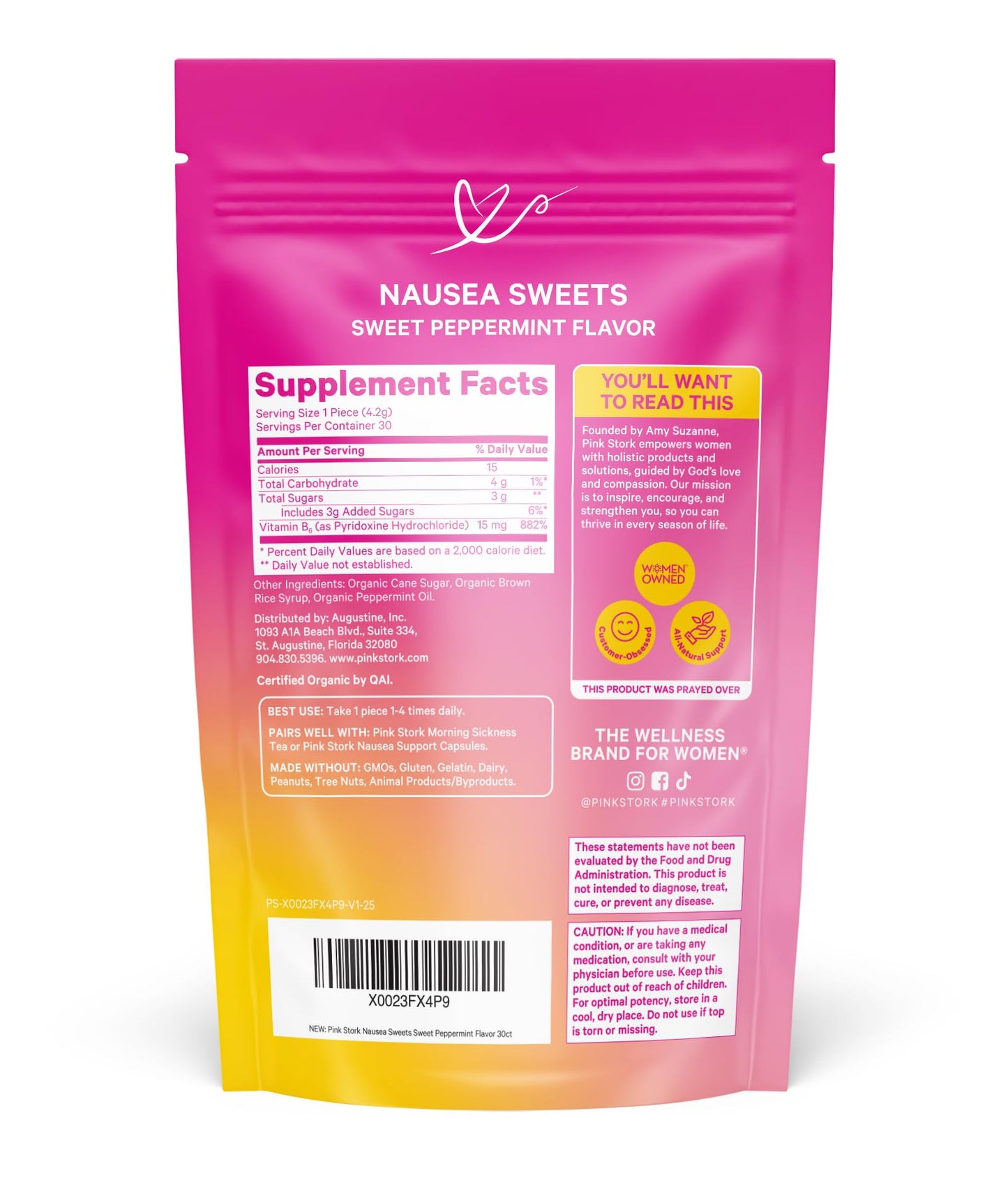 Pink Stork Organic Peppermint Lozenges with Vitamin B6 — Morning & Motion Sickness Support, 30 Wrapped Candies